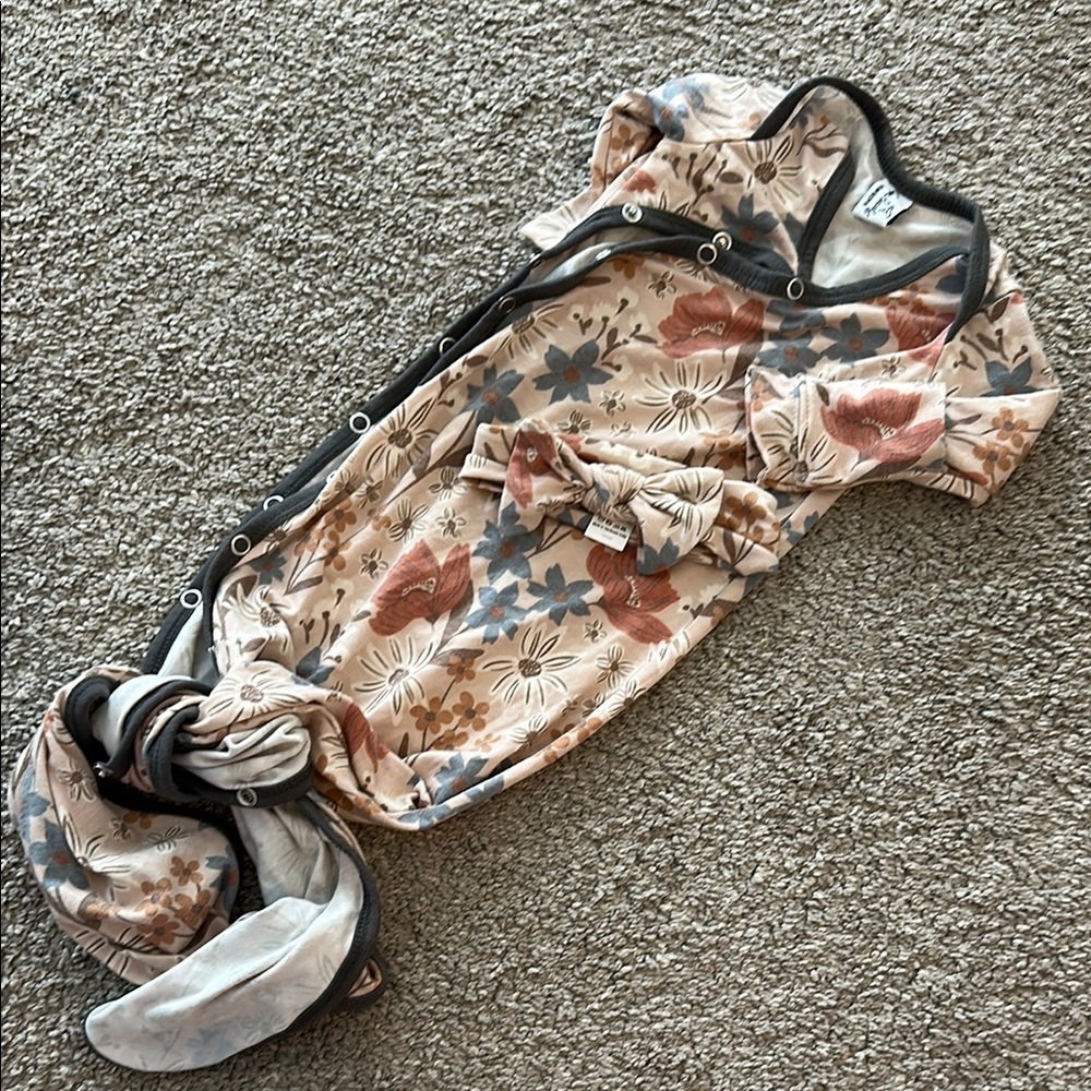 Floral Newborn Gown with Bow